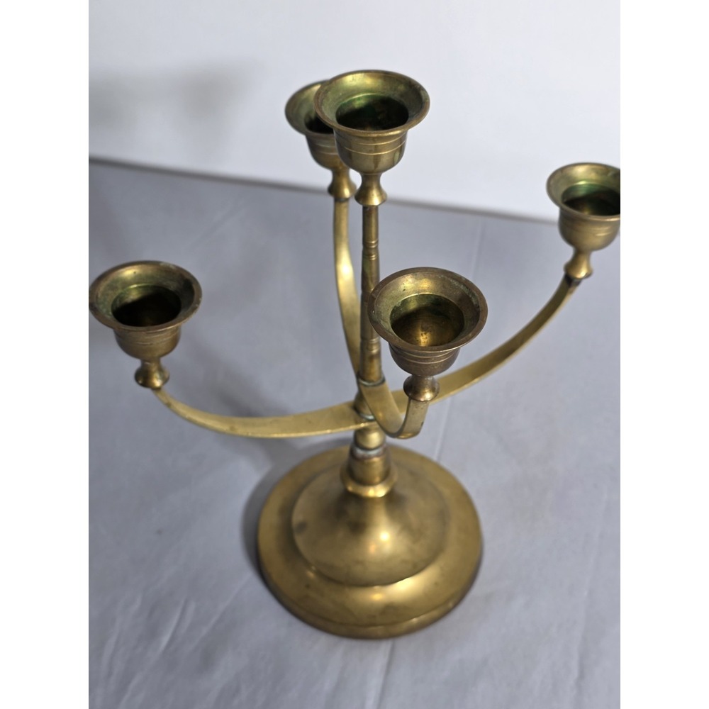 brass gold candelabra 5 Candlestick Centerpiece Vintage Decor Home - Picture 5 of 10